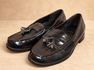 Croft Barrow Core Loafers Mens 10.5 D Black Tassel Apron Toe Slip On Preowned